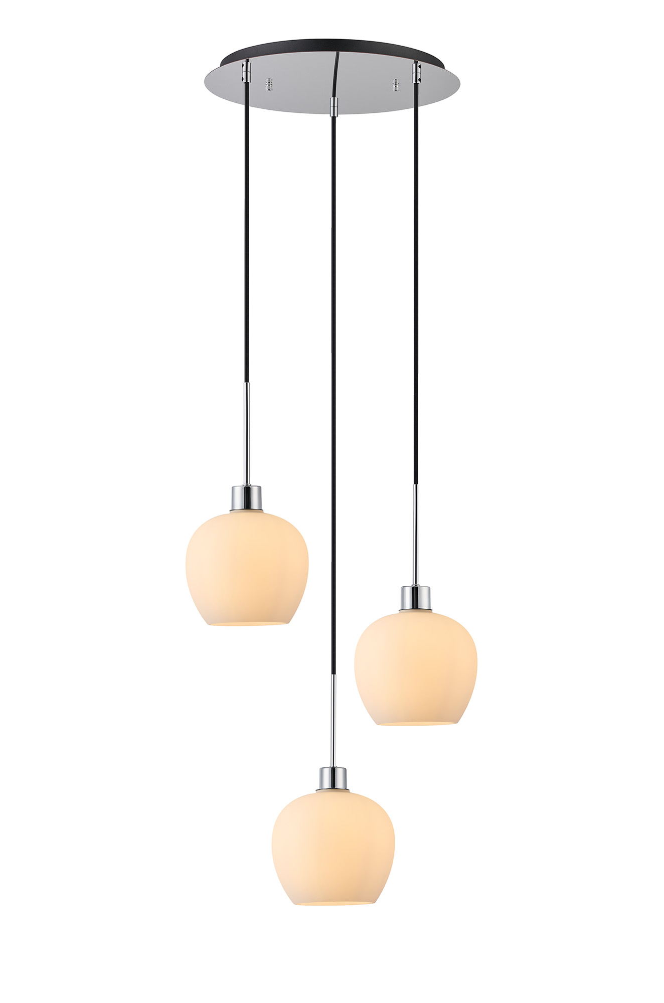 DK1277  Lori 40cm Round Pendant, 3 Light Adjustable E27, Polished Chrome/Opal Wine Shades